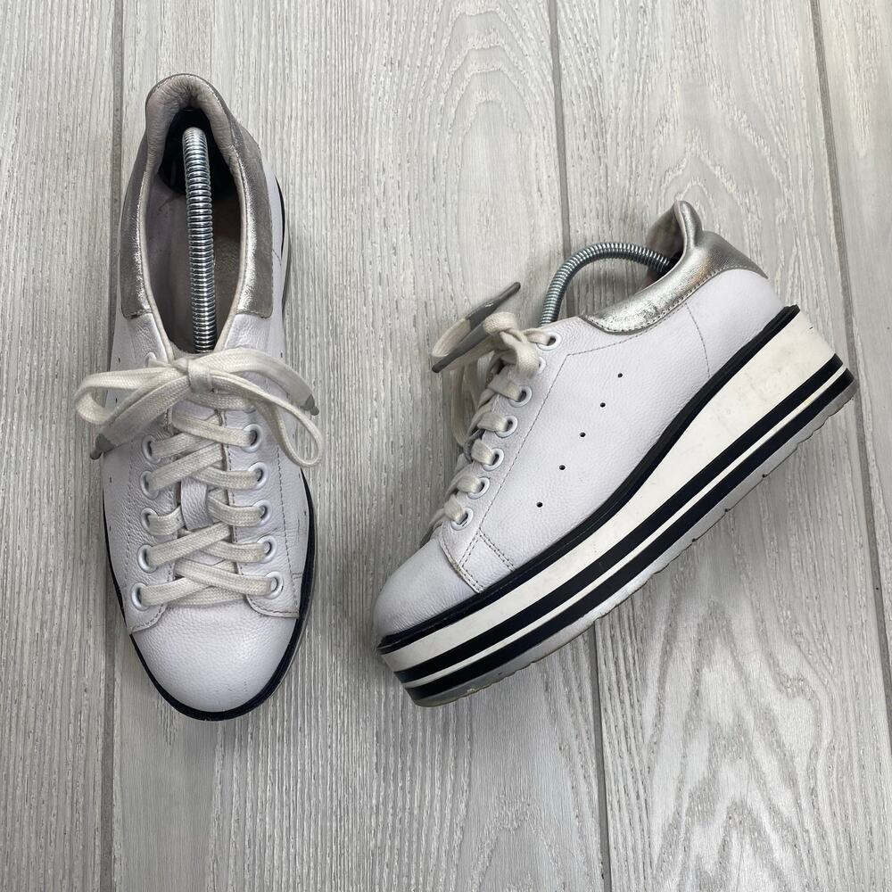 Silent D White & Black Leather Platform Lace Up Sneakers Size 37 US 6.5